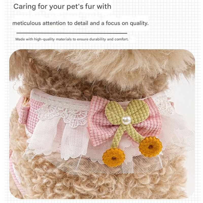 Orange-yellow Lace Y-Shaped Pet Harness and Leash Set - Breathable Mesh Vest for Small to Medium Dogs and Cats - Comfortable Walking Gear with 150cm Leash(Size:M)