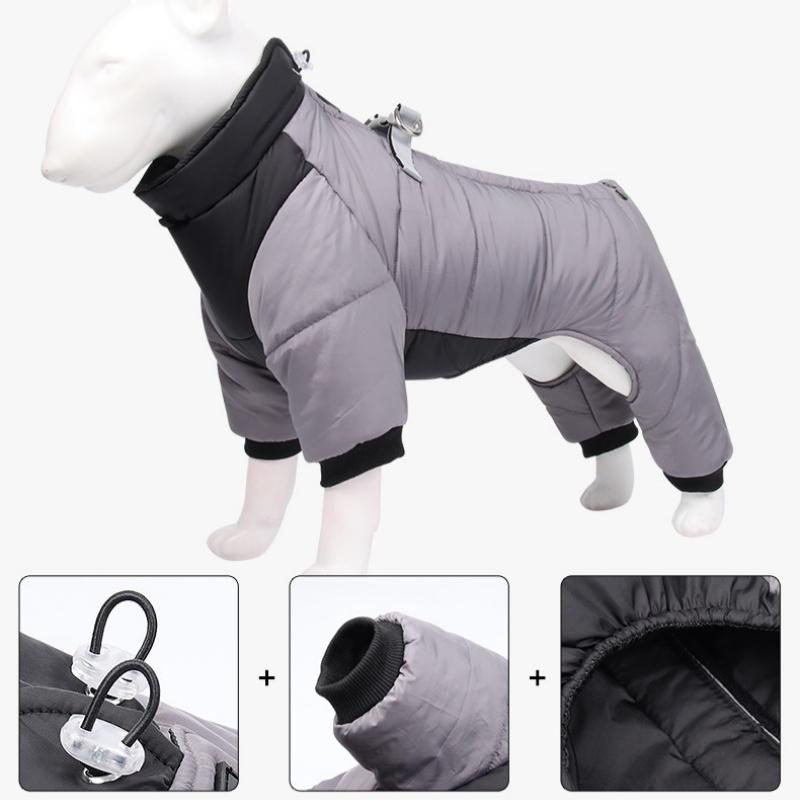 M Size Yellow Winter Waterproof Dog 4 Leg Jumpsuit for Full Body Warmth - Reflective Windproof Pet Puffer Coat with Integrated Harness