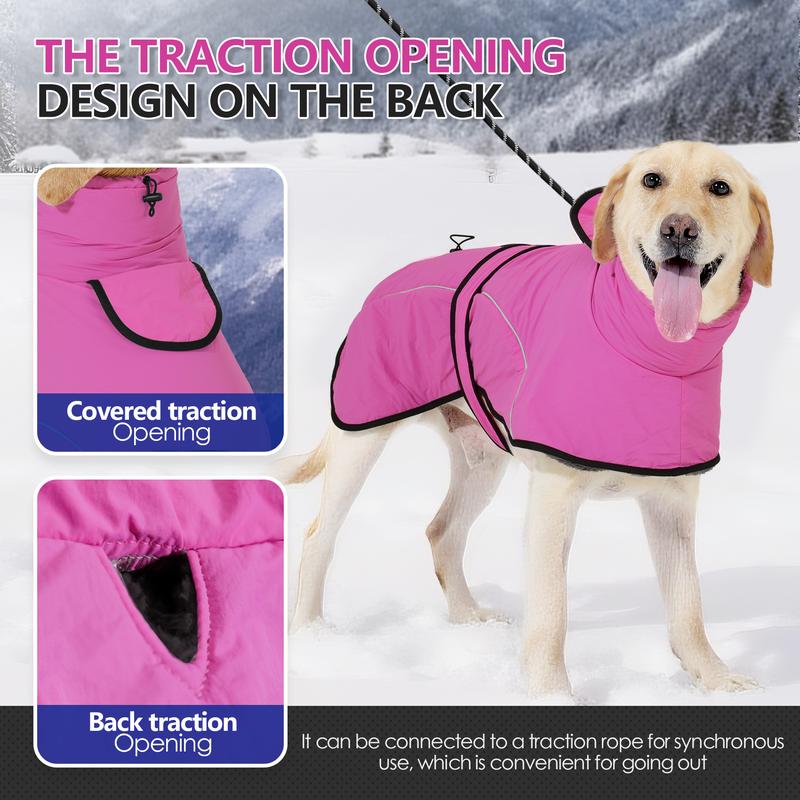 M Size Dark Blue Winter Waterproof Dog Puffer Vest with Adjustable Neckline / Belt and Leash Access - Reflective Long-Pile Fleece Lined Warm Cloak