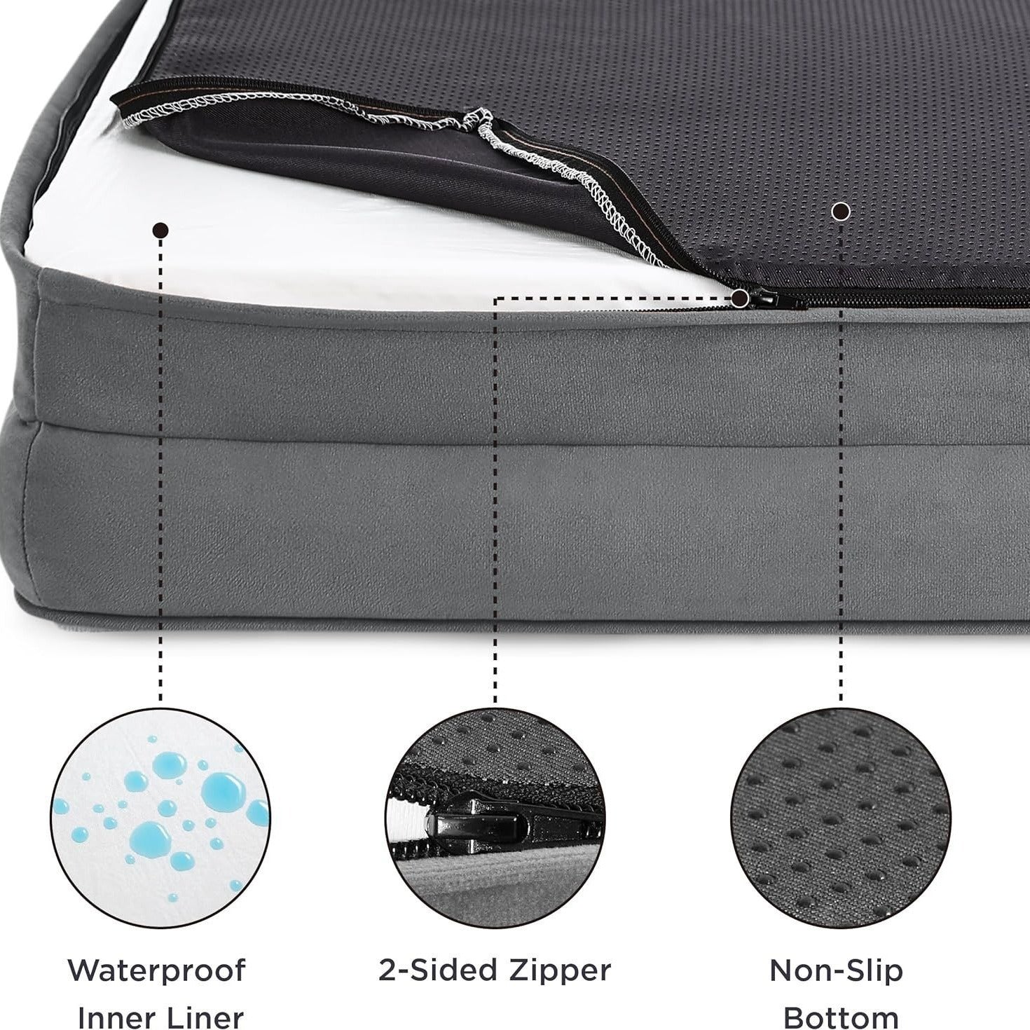 Brown Waterproof Egg-Crate Foam Therapeutic Pet Sofa Bed and Fleece Lounge (L Size 91 x 69 x 17 CM) - Low Entry, High Bolster Support & Zipper Removable Cover