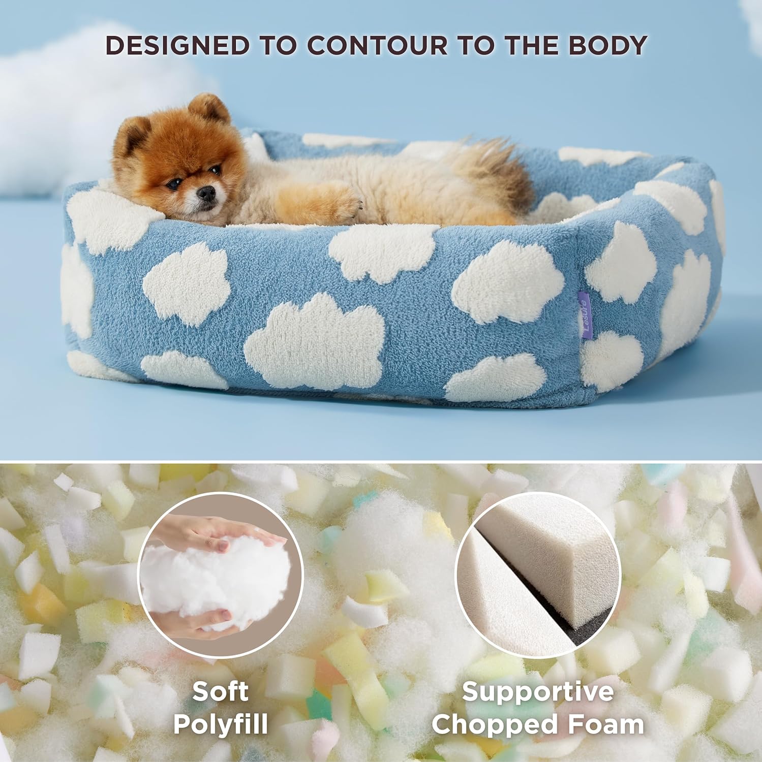 50x48x15 CM Cute Square Plush Pet Bed with Removable Cover & 5 Bolsters Support - Brown Plaid Machine Washable Calming Dog & Cat Sofa