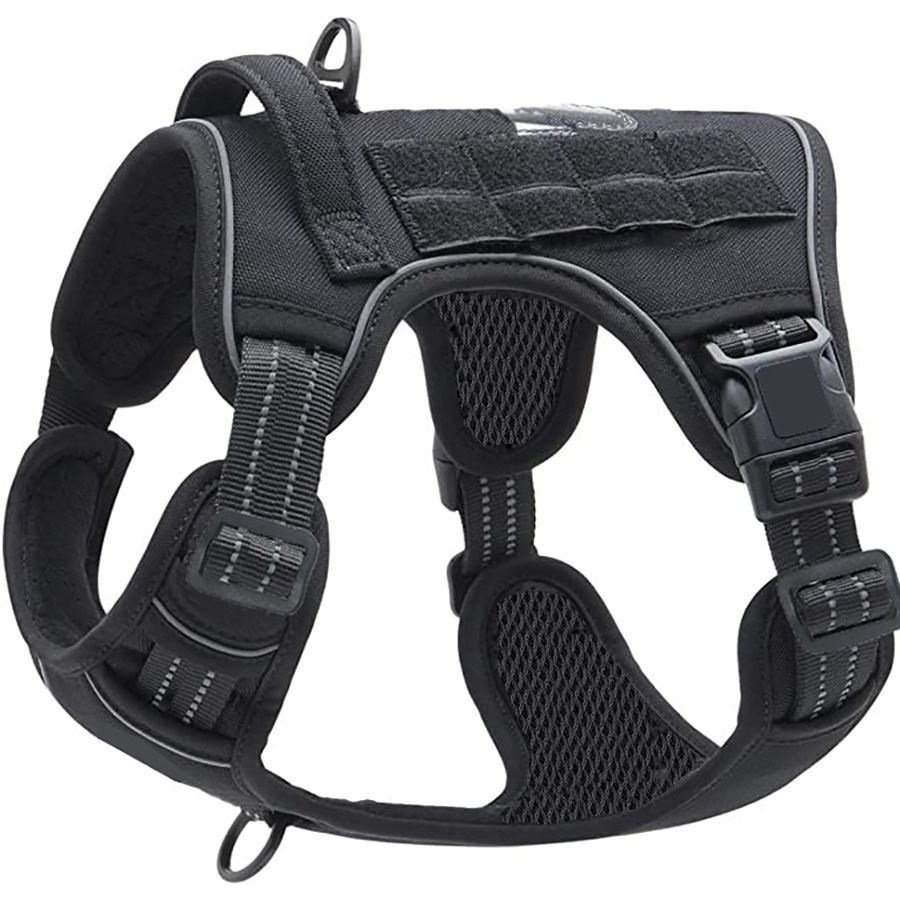 Black Professional Adjustable Tactical Dog Mesh Harness - Reflective No-Pull Pet Vest with Control Handle (XL Size for Weight 75-135 lbs)