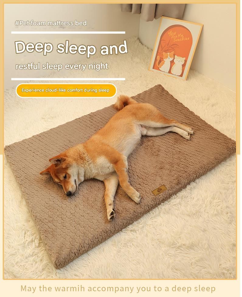 Pink M size Pet Dog Bed Mat - Plush Short Fur Cover with Wave Foam Padding - Washable Removable Cover, Non-Slip Base, Warm Winter Cushion for Dogs and Cats, Multiple Sizes