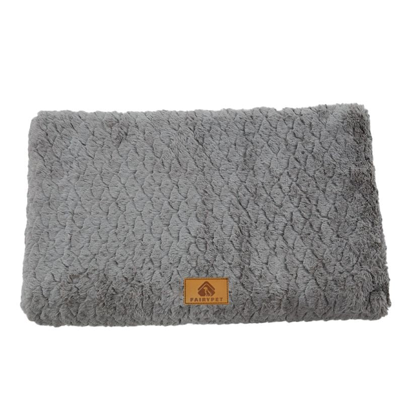 Grey XXL size Pet Dog Bed Mat - Plush Short Fur Cover with Wave Foam Padding - Washable Removable Cover, Non-Slip Base, Warm Winter Cushion for Dogs and Cats, Multiple Sizes