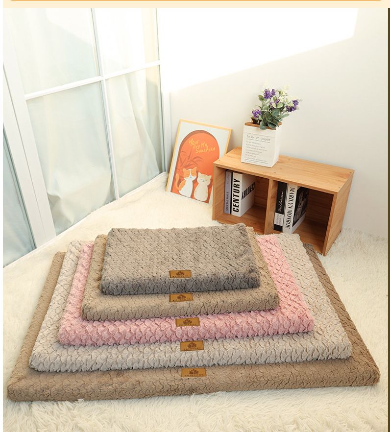 Coffee M size Pet Dog Bed Mat - Plush Short Fur Cover with Wave Foam Padding - Washable Removable Cover, Non-Slip Base, Warm Winter Cushion for Dogs and Cats, Multiple Sizes