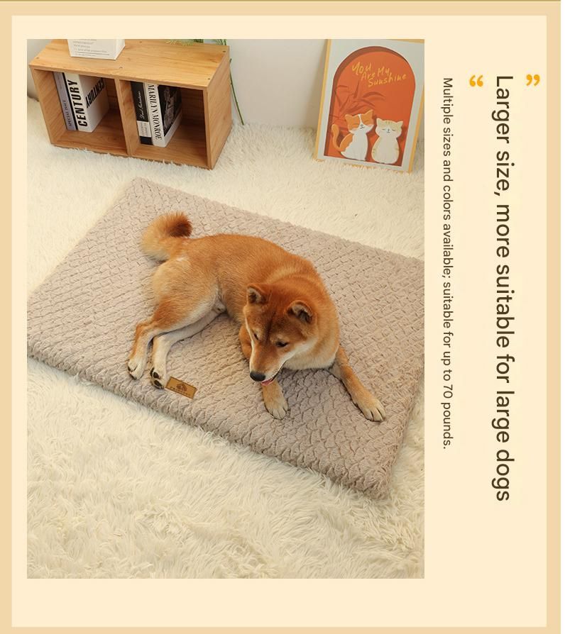 Coffee XL size Pet Dog Bed Mat - Plush Short Fur Cover with Wave Foam Padding - Washable Removable Cover, Non-Slip Base, Warm Winter Cushion for Dogs and Cats, Multiple Sizes