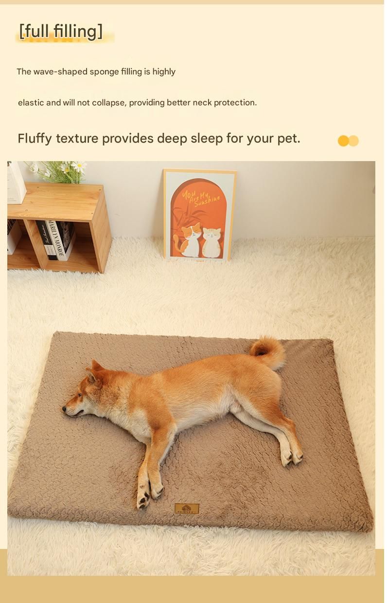 Silver-gray L size Pet Dog Bed Mat - Plush Short Fur Cover with Wave Foam Padding - Washable Removable Cover, Non-Slip Base, Warm Winter Cushion for Dogs and Cats, Multiple Sizes