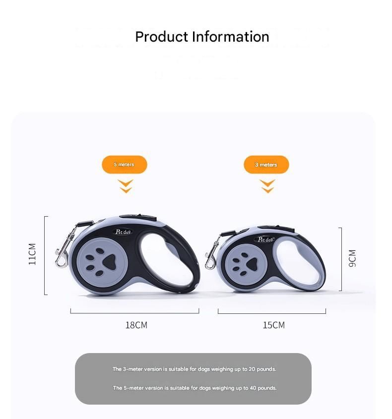 Black Automatic Retractable Dog Leash -  5M Extendable Lead with One-Handed Brake Lock - ABS Casing, Ergonomic Grip, Tangle-Free Nylon Tape, Outdoor Walking Essential
