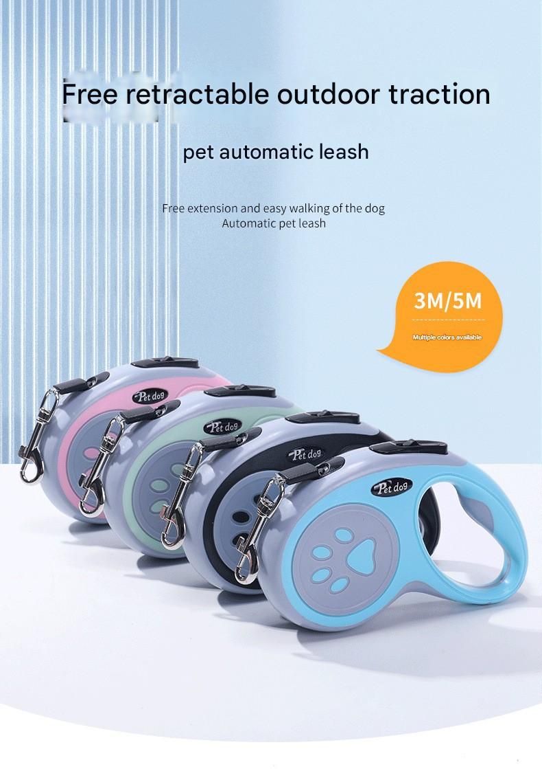 Pink Automatic Retractable Dog Leash -  5M Extendable Lead with One-Handed Brake Lock - ABS Casing, Ergonomic Grip, Tangle-Free Nylon Tape, Outdoor Walking Essential