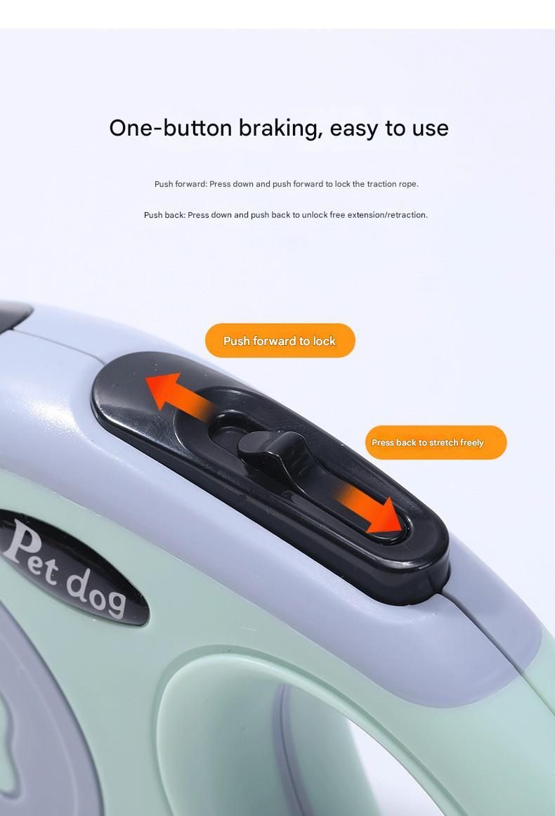 Green Automatic Retractable Dog Leash -  5M Extendable Lead with One-Handed Brake Lock - ABS Casing, Ergonomic Grip, Tangle-Free Nylon Tape, Outdoor Walking Essential