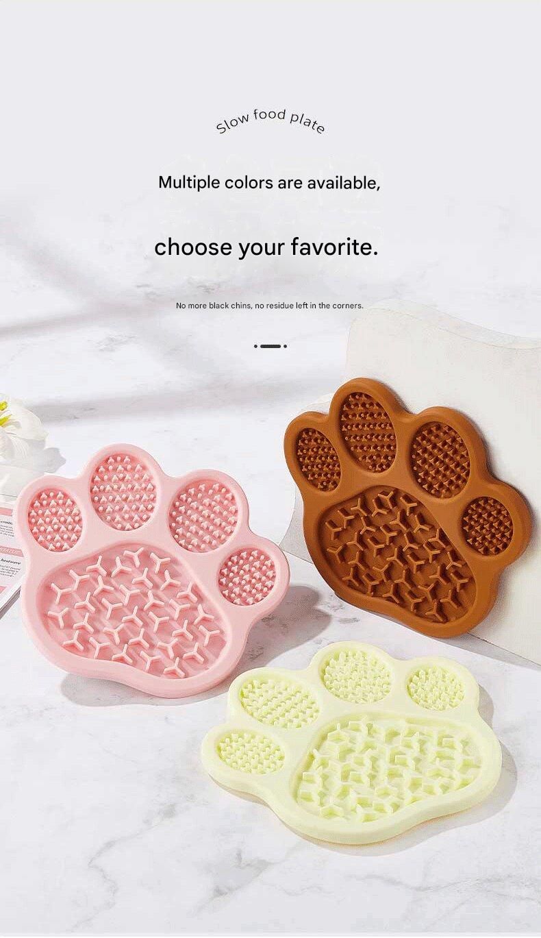 Pink Silicone Slow Feeder Lick Mat for Dogs and Cats - Paw Shaped Non Slip Pet Bowl with Suction Cups - BPA Free, Dishwasher Safe, Freezer Safe, Anxiety Relief, Easy Clean, 20x17cm - Pink, Brown, Yellow
