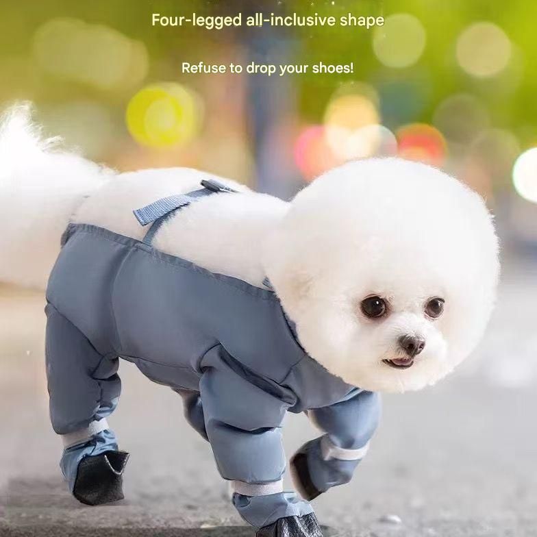 Grey S size Pet Waterproof Full-Body Dust-Proof Pants with Belly Coverage - Adjustable Straps, 4-Leg Protection for Small Dogs, Easy Clean Outdoor Wear