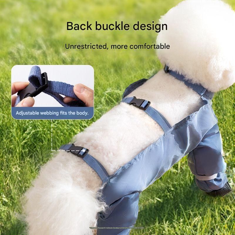 Grey XL size Pet Waterproof Full-Body Dust-Proof Pants with Belly Coverage - Adjustable Straps, 4-Leg Protection for Small Dogs, Easy Clean Outdoor Wear