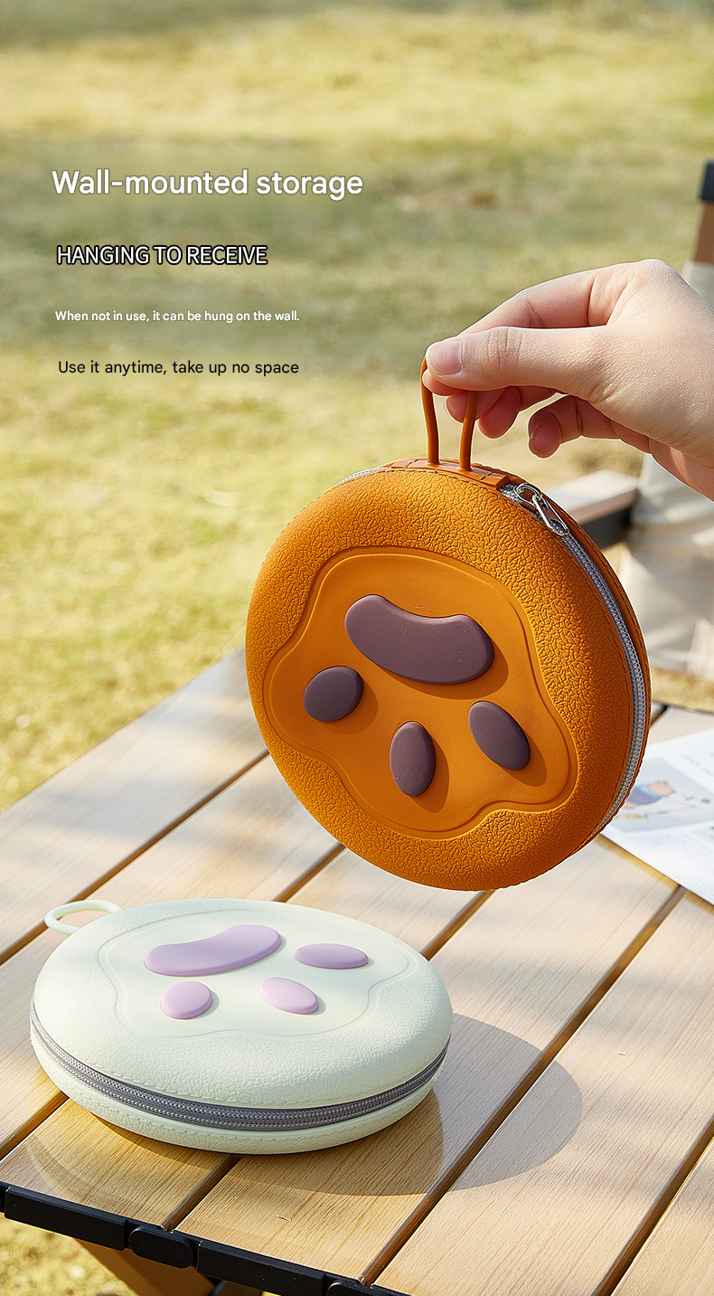 Pink Portable Collapsible Silicone Pet Bowl - Food Grade Silicone - Dual Bowl Design, Adjustable Height, Lightweight & Compact, Bear Paw Pattern, for Dogs & Cats, Travel Friendly, Easy Clean