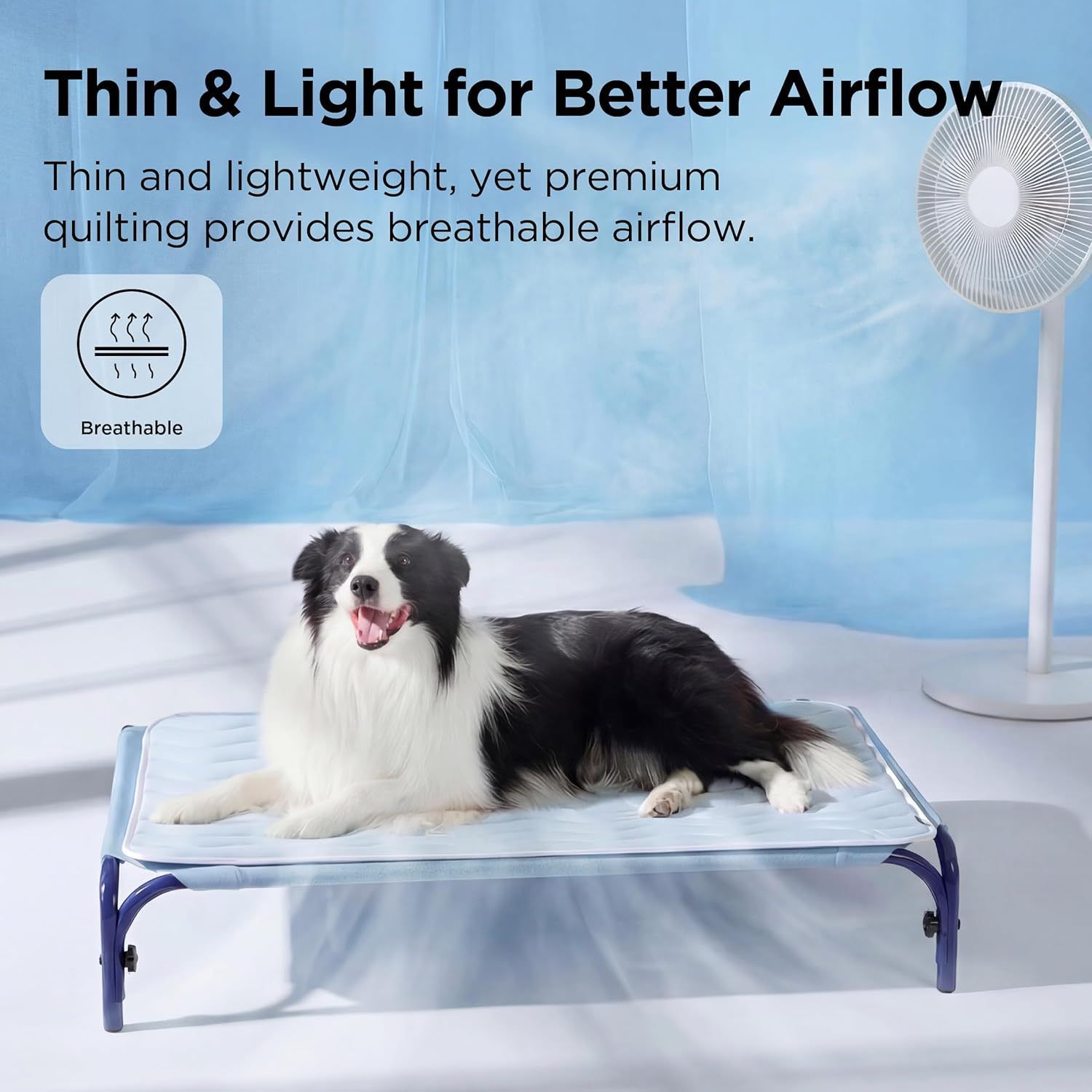 51 x 41 CM Blue Premium Wave Quiltied Pet Cooling Mat - Washable Self-Cooling Blanket with Anti-Stick Hair Surface & Non-Slip Base for Cats Dogs and Human Versatile Use