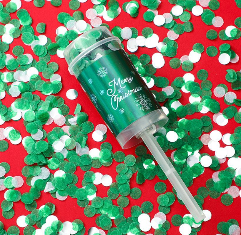 8PCS Green Christmas Push Pop Confetti Cannon, Reusable Hand Push Party Popper for Christmas Eve, Holiday Celebrations and Festive Events