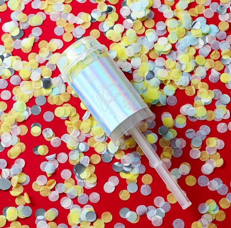 8PCS Silver Christmas Push Pop Confetti Cannon, Reusable Hand Push Party Popper for Christmas Eve, Holiday Celebrations and Festive Events