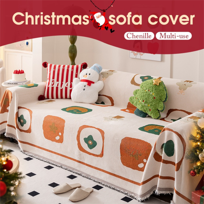 180 x 230 CM Christmas Jacquard Chenille Sofa Cover Throw Blanket with Tassel Fringe (Style 2), Elegant Festive Couch Protector Slipcover for Holiday Home Decor and Multi-Purpose Use