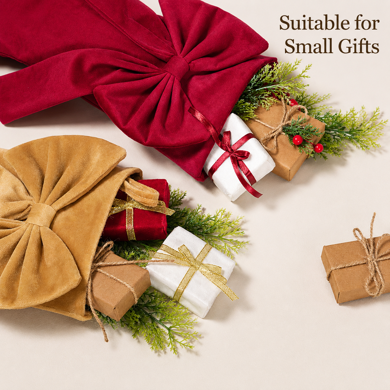 18 Inch Oversized Luxury Velvet Christmas Stocking with Bow & Loop, Fireplace Hanging Gift Bag, Holiday Mantel Decor and Present Holder, 4PCS Set in Red Green Grey Gold