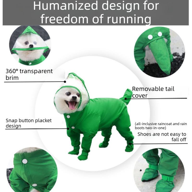 Pink L size Full Coverage Pet Raincoat Jumpsuit Waterproof Dog Rain Suit with Attached Shoes and Tail Cover-Lightweight Hooded Dog Poncho for Small Dogs