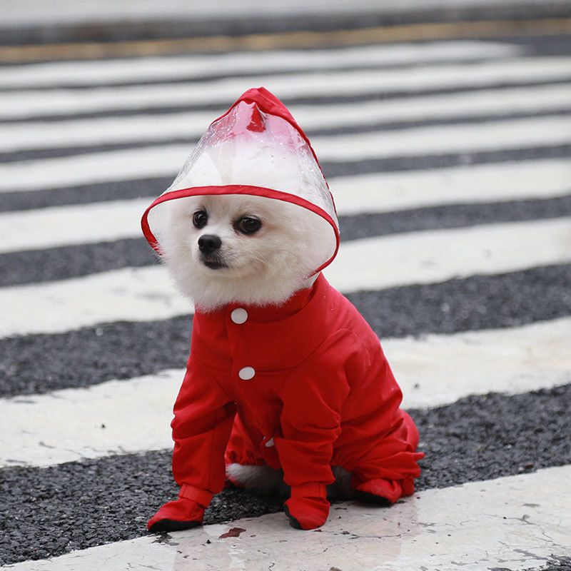 Pink L size Full Coverage Pet Raincoat Jumpsuit Waterproof Dog Rain Suit with Attached Shoes and Tail Cover-Lightweight Hooded Dog Poncho for Small Dogs