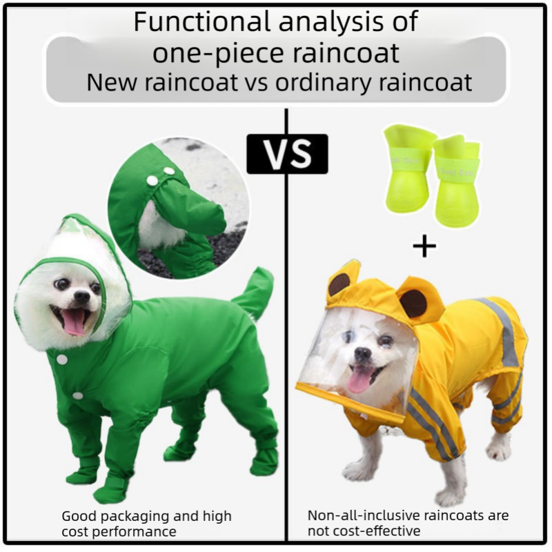Red S size Full Coverage Pet Raincoat Jumpsuit Waterproof Dog Rain Suit with Attached Shoes and Tail Cover-Lightweight Hooded Dog Poncho for Small Dogs