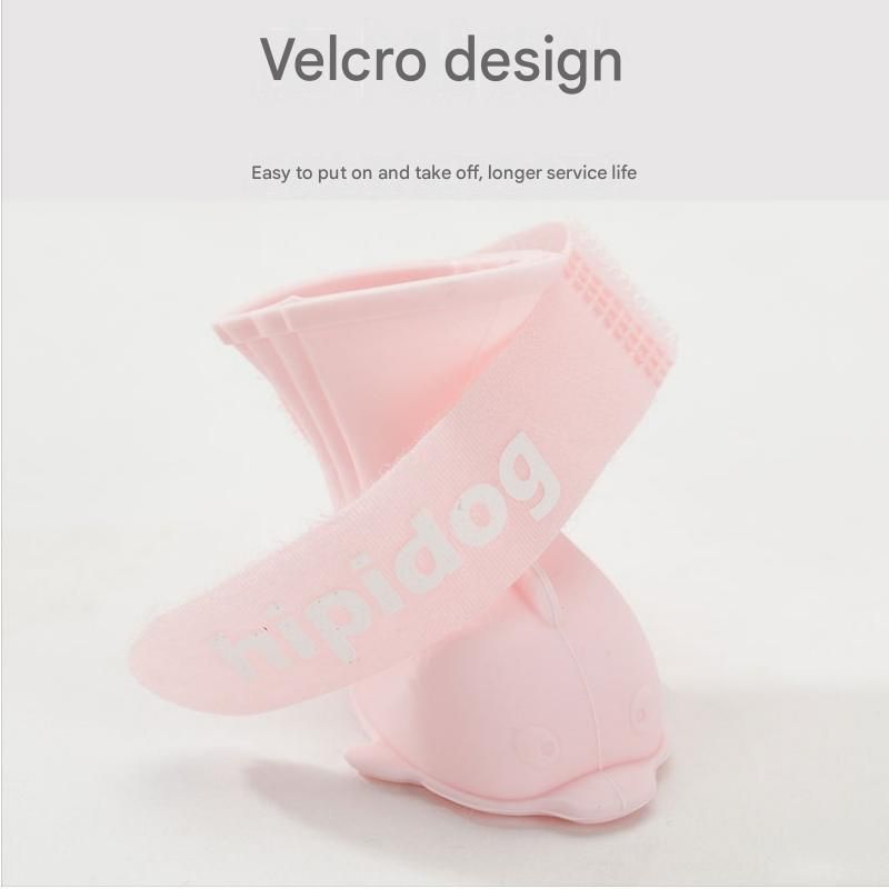 Pink S size Waterproof Dog Rain Boots Set of 4 - Cartoon Dolphin Design Shape PVC Pet Shoes with Adjustable Hook and Loop Straps, Anti Slip Paw Protectors for Small Dogs and Puppy Outdoor Walks