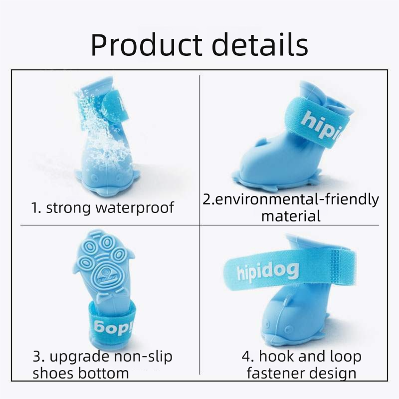 Pink L size Waterproof Dog Rain Boots Set of 4 - Cartoon Dolphin Design Shape PVC Pet Shoes with Adjustable Hook and Loop Straps, Anti Slip Paw Protectors for Small Dogs and Puppy Outdoor Walks
