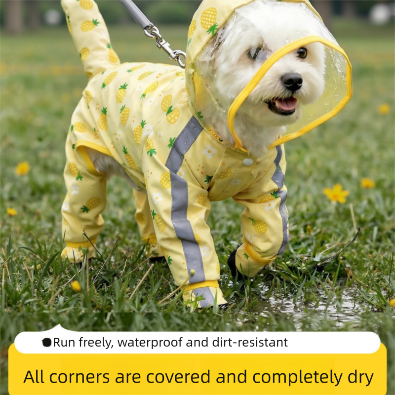 3-piece Dog Rainy Day Care Set with  Yellow XL size Waterproof Raincoat, 30x30cm Paw Towel and 70x140cm Pet Bath Towel, Quick-Dry Pet Rain Protection Kit for Small and Medium Dogs