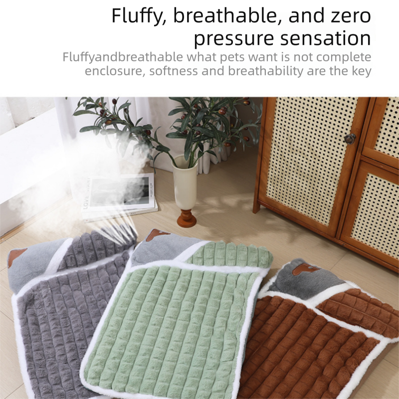 Green L size Luxury Plush Pet Sleeping Mat, Thickened Warm Pet Bed Cushion for Dogs and Cats, Soft Fabric Pet Sofa Pad with Non-Slip Waterproof Base