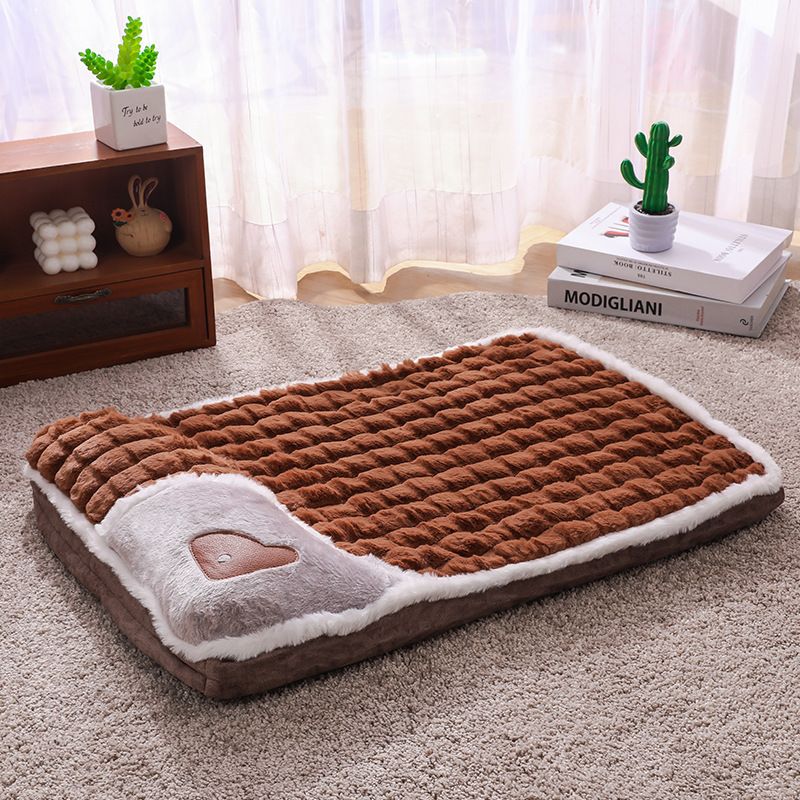 Brown S size Luxury Plush Pet Sleeping Mat, Thickened Warm Pet Bed Cushion for Dogs and Cats, Soft Fabric Pet Sofa Pad with Non-Slip Waterproof Base
