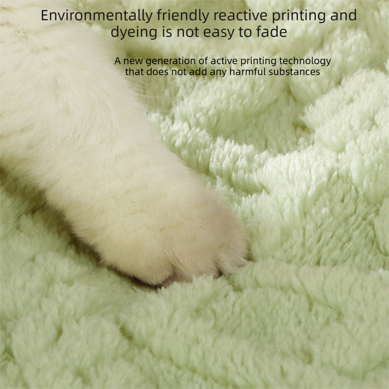 2-piece S size Green Pet Winter Comfort Bundle – 50*36cm Plush Pet Blanket and 40*25cm Thickened Pet Sleeping Bed Set for Dogs and Cats, Double-Sided Warm Blanket with Soft Plush Bed Cushion