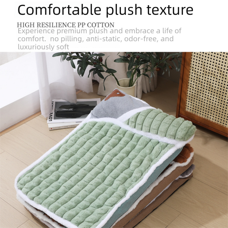 2-piece M size Green Pet Winter Comfort Bundle – 55*45cm Plush Pet Blanket and 50*35cm Thickened Pet Sleeping Bed Set for Dogs and Cats, Double-Sided Warm Blanket with Soft Plush Bed Cushion