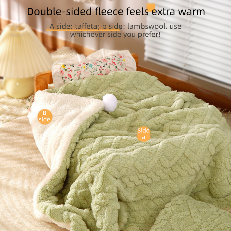 2-piece M size Green Pet Winter Comfort Bundle – 55*45cm Plush Pet Blanket and 50*35cm Thickened Pet Sleeping Bed Set for Dogs and Cats, Double-Sided Warm Blanket with Soft Plush Bed Cushion