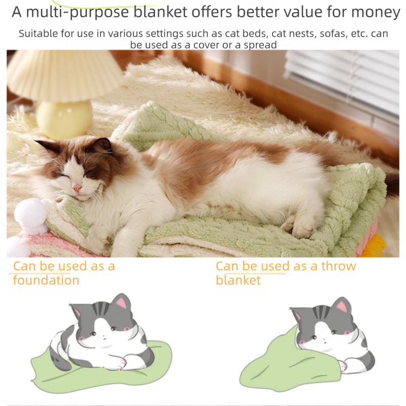 2-piece L size Green Pet Winter Comfort Bundle – 70*55cm Plush Pet Blanket and 60*40cm Thickened Pet Sleeping Bed Set for Dogs and Cats, Double-Sided Warm Blanket with Soft Plush Bed Cushion