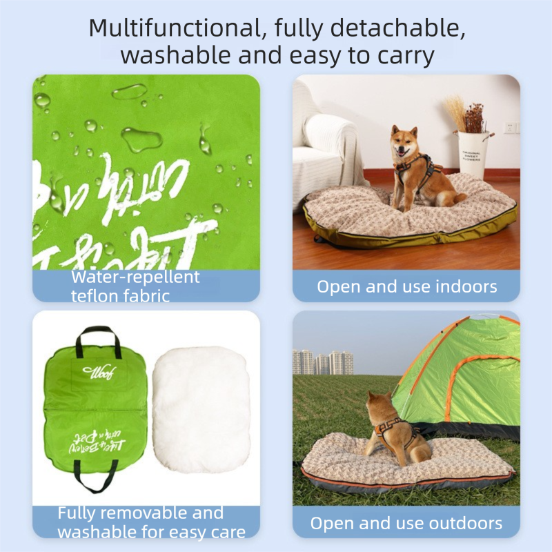 Dark yellow M size Portable Foldable Pet Bed Mat – Waterproof Travel Dog Bed and Cat Cushion with Carry Handles, Removable Washable Cover, Plush Comfort Padding for Indoor and Outdoor Use