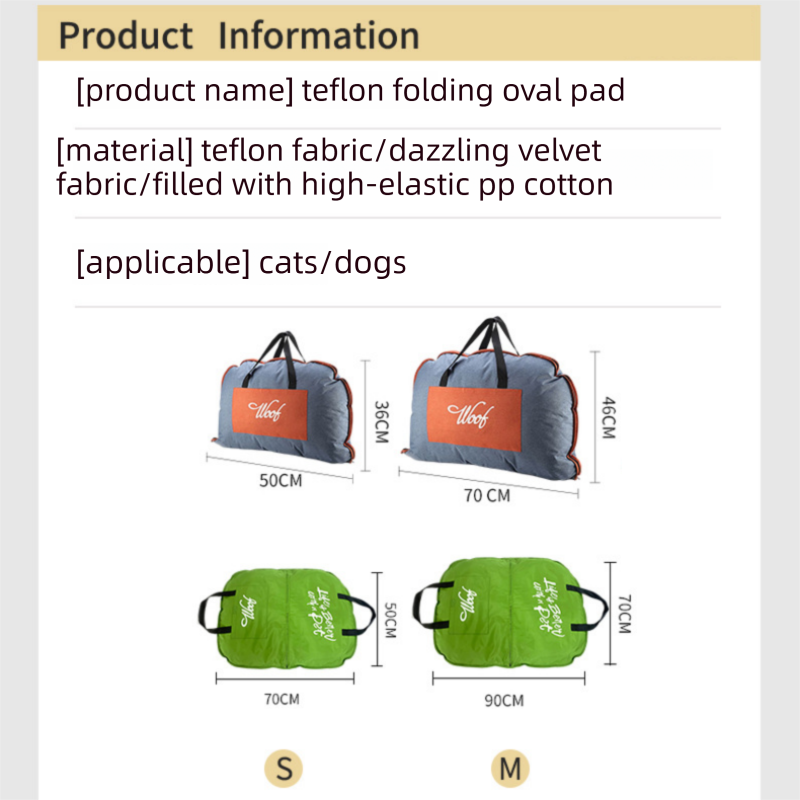Green M size Portable Foldable Pet Bed Mat – Waterproof Travel Dog Bed and Cat Cushion with Carry Handles, Removable Washable Cover, Plush Comfort Padding for Indoor and Outdoor Use
