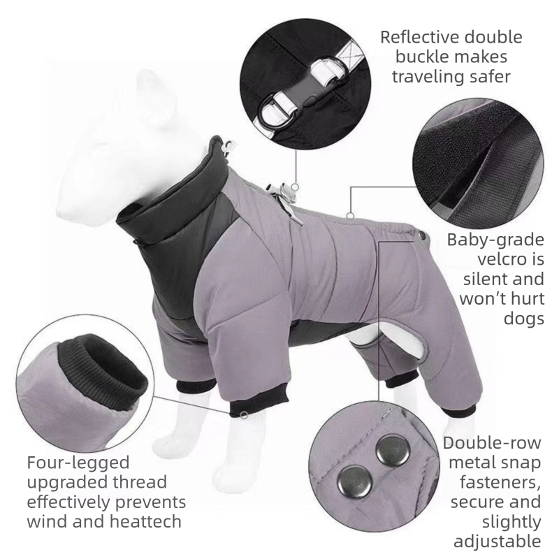 3-Piece Grey Winter Pet Outdoor Travel  Set – grey s size Reflective Dog Puffer Jacket, grey 3m Retractable Leash & grey Portable Foldable Dog Bed