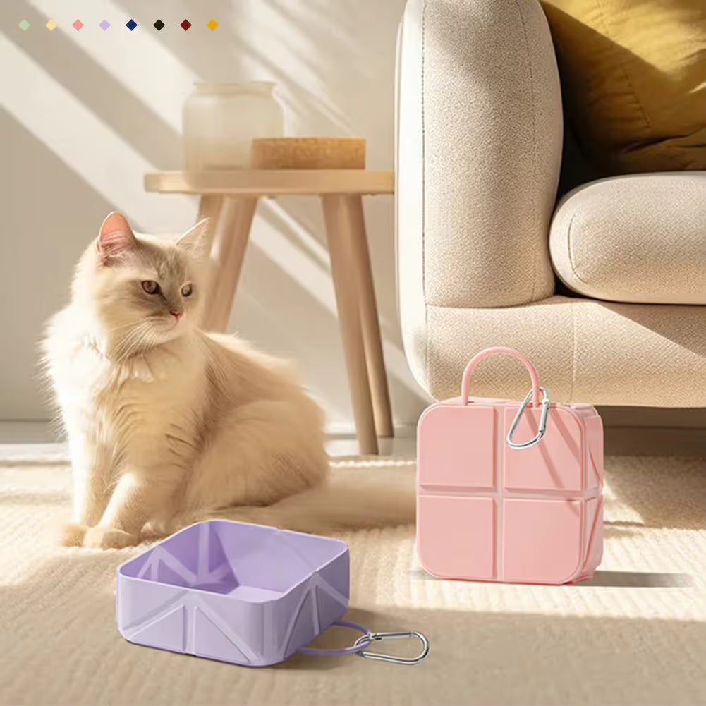 2-Pack Pink Portable Silicone Pet Travel Bowl - Foldable Outdoor Water & Food Dish for Dogs & Cats - Eco-Friendly, Lightweight & Durable with Aluminum Carabiner for Walking, Hiking & Camping