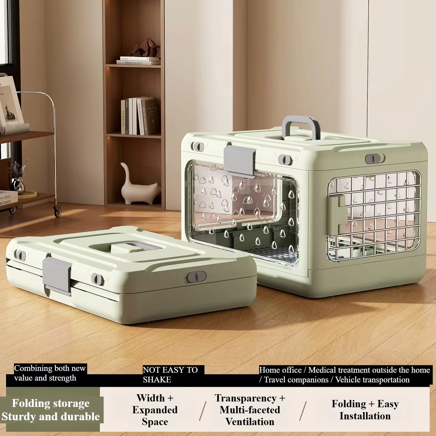 Green Collapsible Pet Carrier Crate - Foldable Travel Airline Dog & Cat Kennel with Transparent Windows