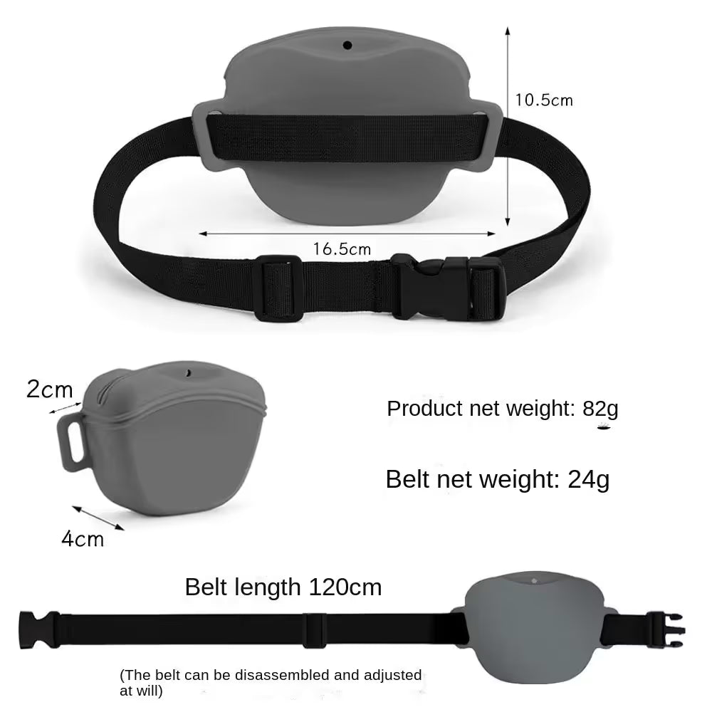 Blue Silicone Dog Training Treat Pouch with Adjustable Waist Belt Hands-Free Pet Reward Bag for Outdoor Walks