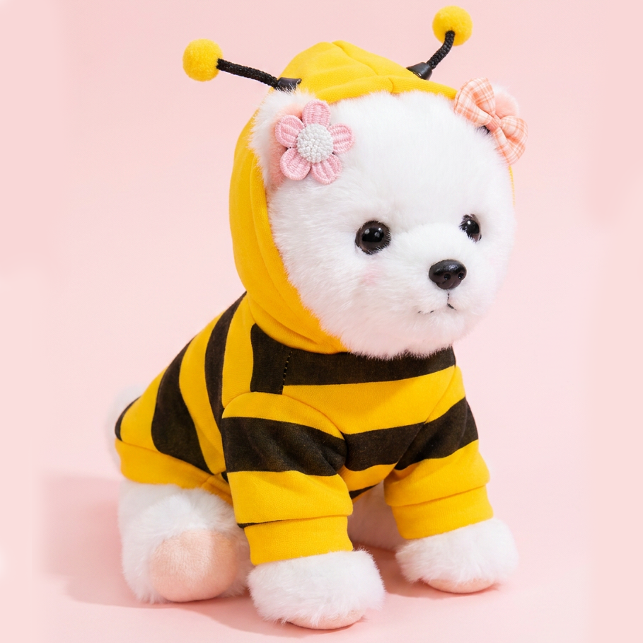 Size L Bee Fleece Hoodie Jumper for Small Dogs & Cats with 5 Hair Clips - Winter Warm Pet Apparel Australia