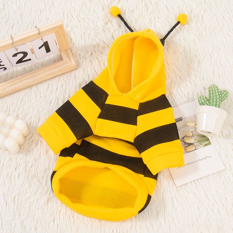 Size L Bee Fleece Hoodie Jumper for Small Dogs & Cats with 5 Hair Clips - Winter Warm Pet Apparel Australia