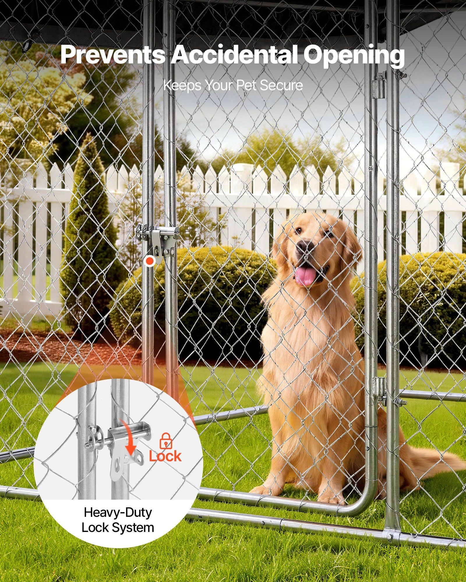 Outdoor Dog Kennel, 2 x 2 x 1.6 m Large Dog Kennel with Secure Lock, Outside Dogs Enclosures with UV-Resistant & Waterproof Roof Cover, Heavy Duty Pet Crate Cage Run for Large Dogs