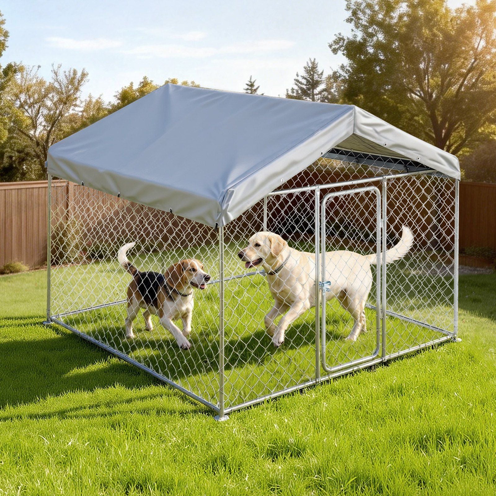 Outdoor Dog Kennel, 2 x 2 x 1.6 m Large Dog Kennel with Secure Lock, Outside Dogs Enclosures with UV-Resistant & Waterproof Roof Cover, Heavy Duty Pet Crate Cage Run for Large Dogs