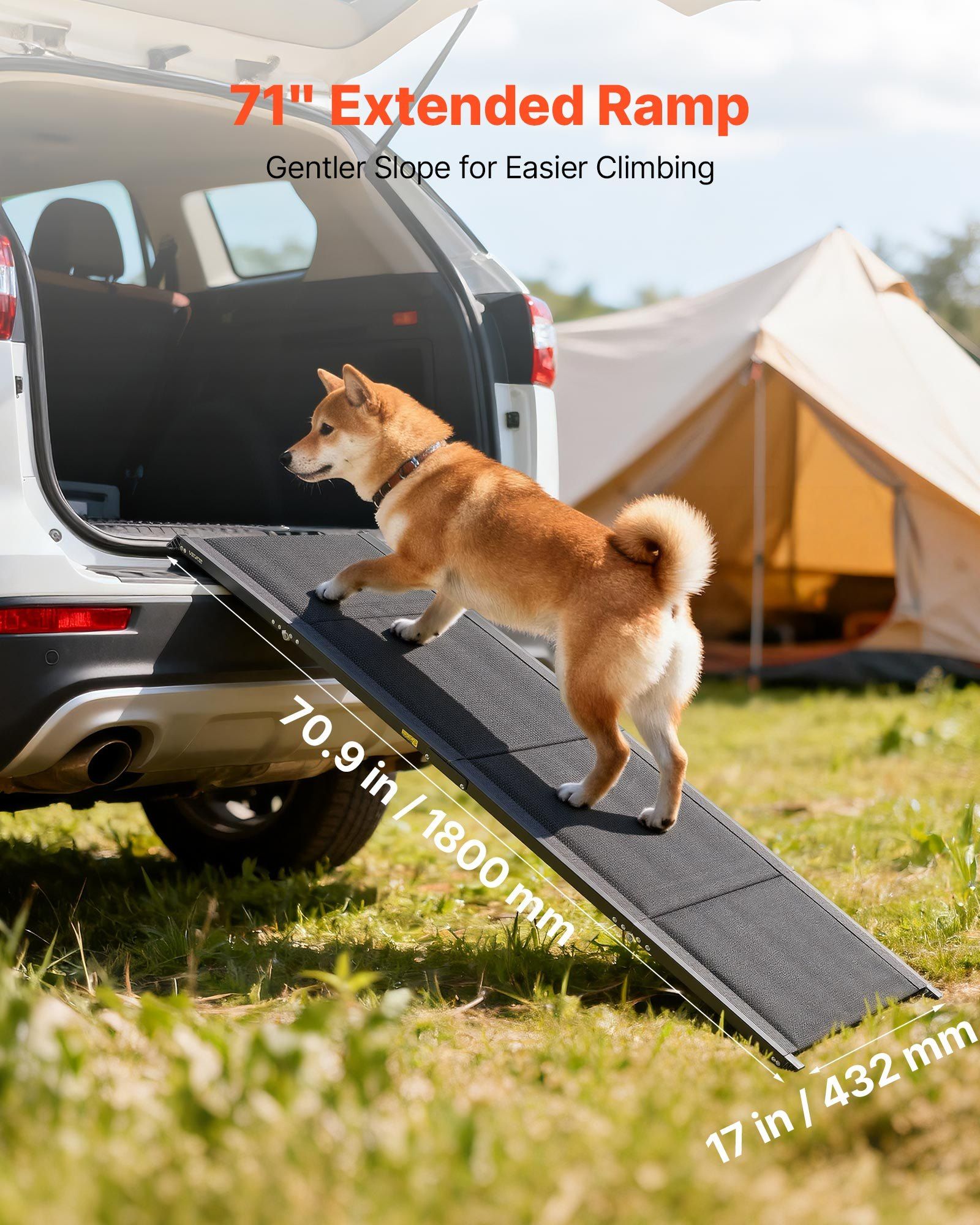 Dog Ramp for Cars, 1800 × 432 mm, Folding Pet Ramps for Medium & Large Dogs up to 113 kg, Pet Stair Ramp with Non-Slip Oxford Fabric Surface, Portable Outdoor Dog Car Ramps for SUV & Truck