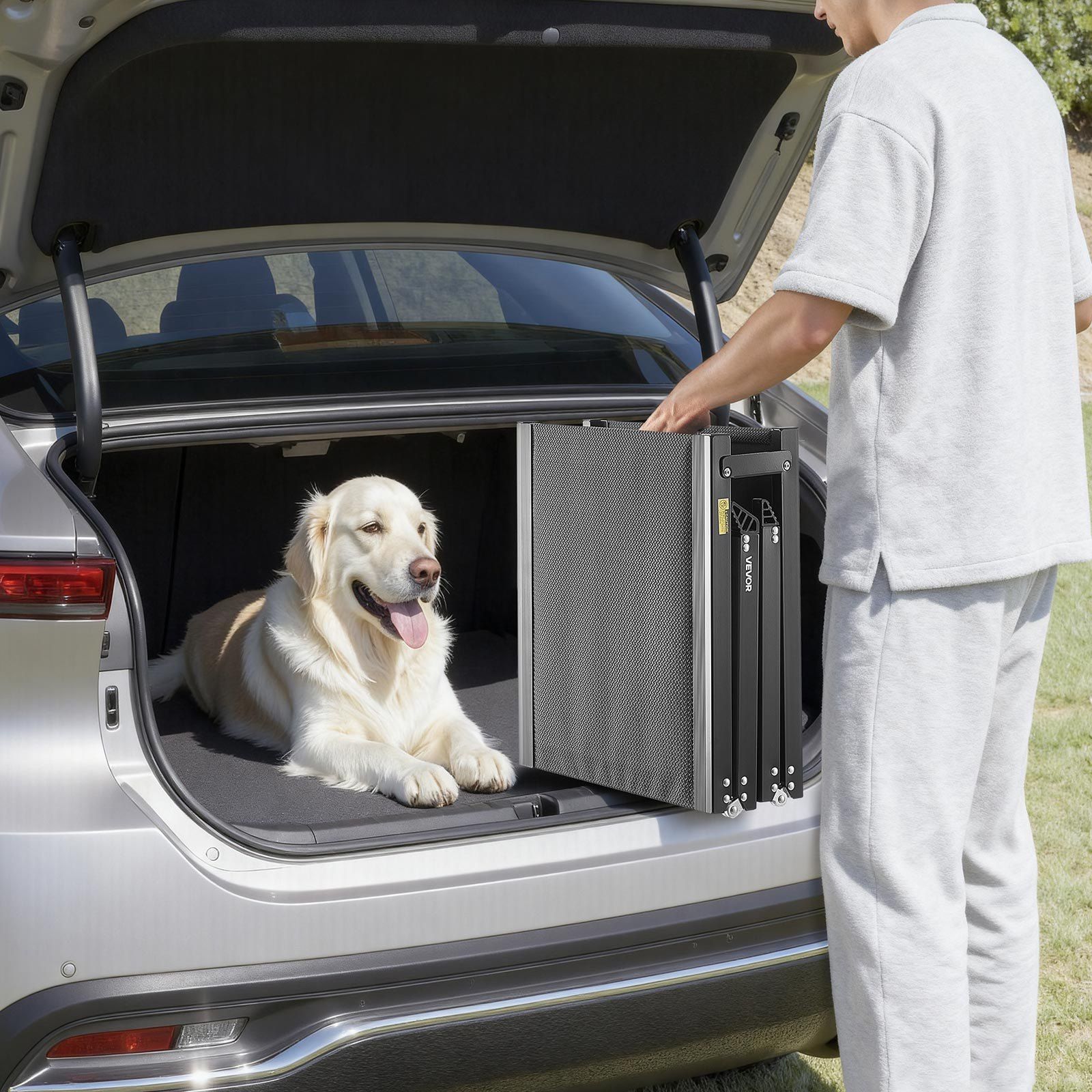 Dog Ramp for Cars, 1800 × 508 mm, Folding Pet Ramps for Medium & Large Dogs up to 113 kg, Pet Stair Ramp with Non-Slip Oxford Fabric Surface, Portable Outdoor Dog Car Ramps for SUV & Truck