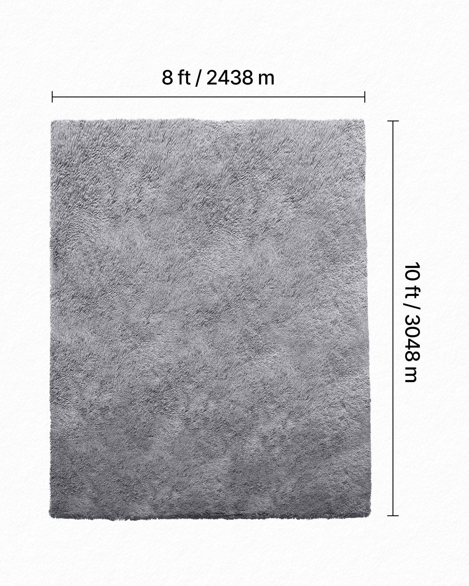 Indoor Plush Area Rugs, 2.44 x 3.05m Soft Plush Carpet, Furry Shag Area Rugs for Living Room, Bedroom, Sunroom, Modern Home Decor Aesthetic, Non-Shedding, Non-Woven, Slip-Resistant, Smoke Gray