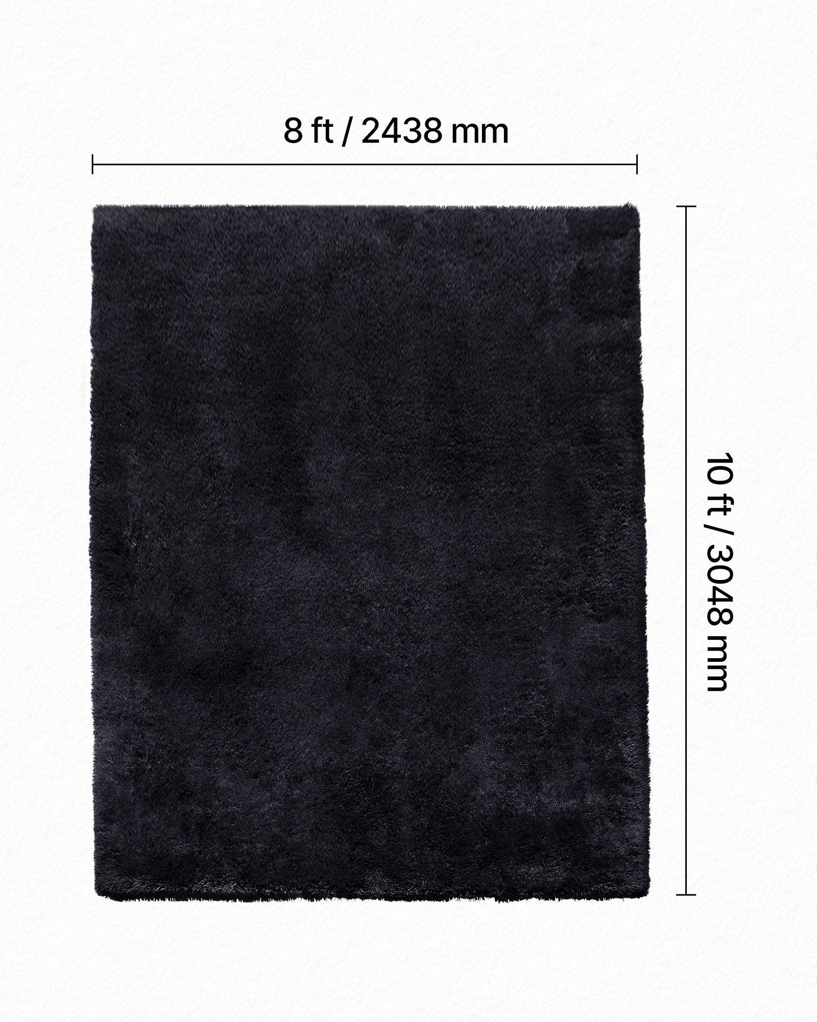 Indoor Plush Area Rugs, 2.44 x 3.05m Soft Plush Carpet, Furry Shag Area Rugs for Living Room, Bedroom, Sunroom, Modern Home Decor Aesthetic, Non-Shedding, Non-Woven, Slip-Resistant, Black