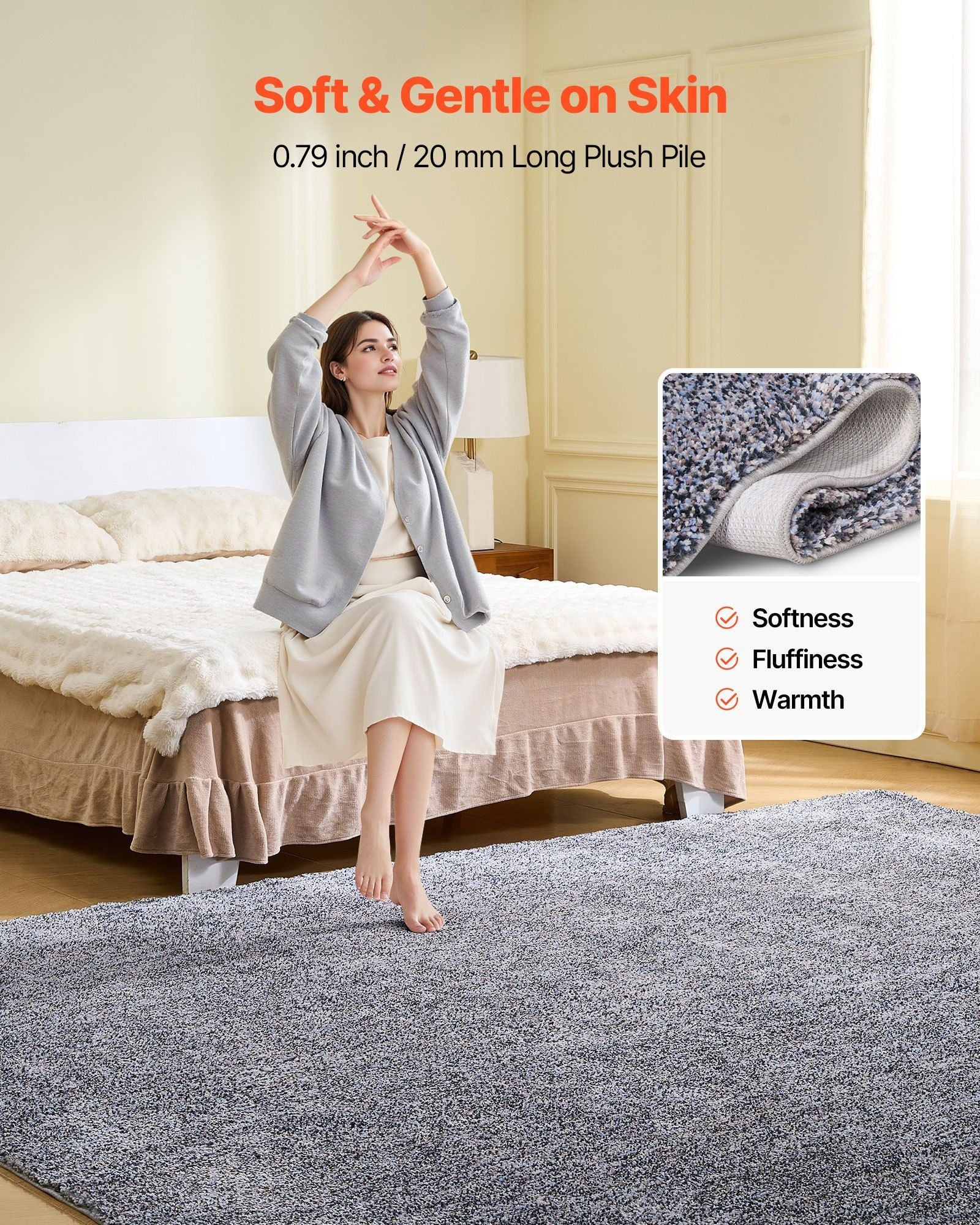Indoor Plush Area Rugs, 2.44 x 3.05m Plush Carpet, Area Rugs Furry with Long Plushs Pile, Thick & Durable High-Pile Rug for High-Traffic Areas, Non-Shedding & Non-Slip Backing, Blue-Gray